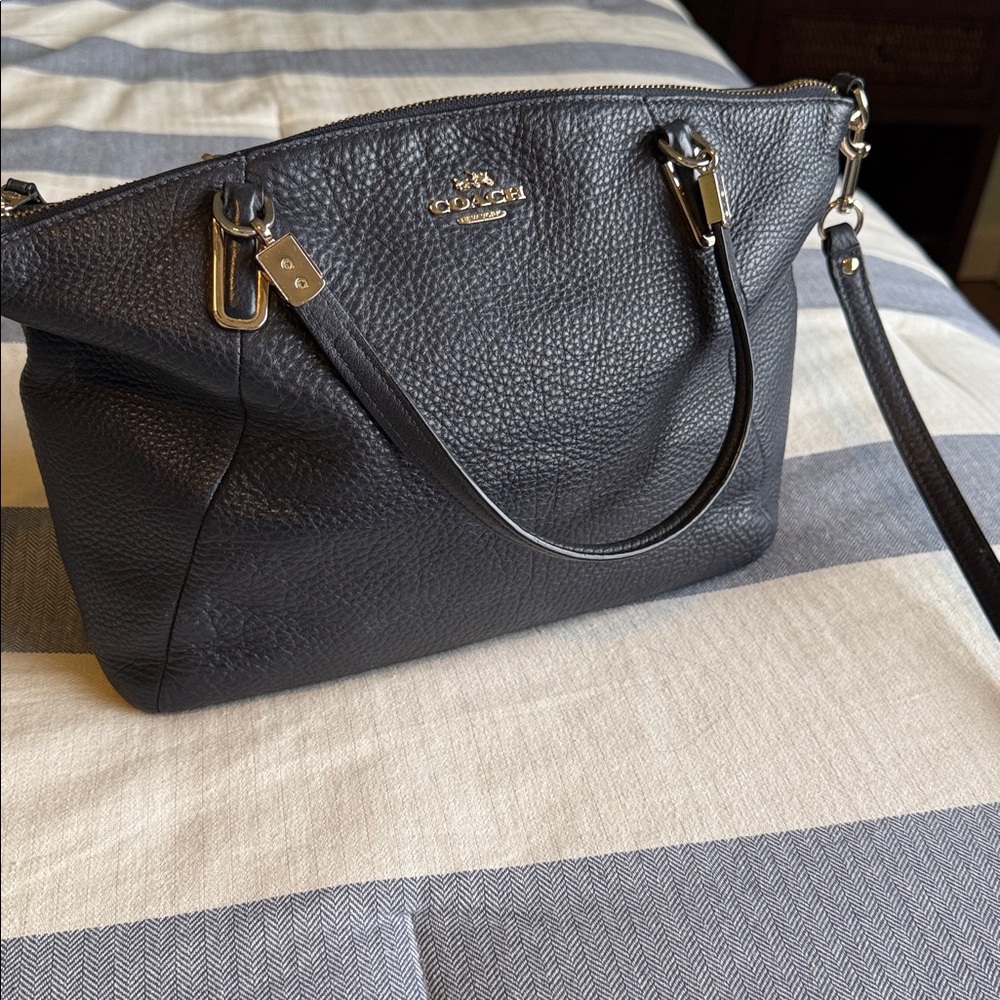 Coach navy blue Pebbled Leather Satchel with Gold Hardware